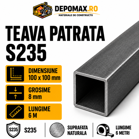 Teava patrata 100 x 100 x 8 mm, 6 metri